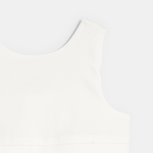 فستان أنيق ثنائي الخامة باللون الأبيض، للفتيات الصغيرات